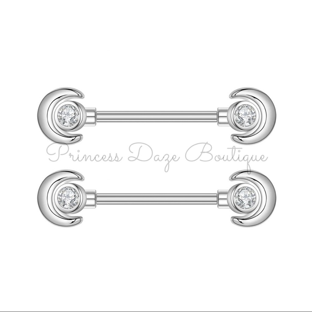 Diamond‎ Moon Nipple Ring Set